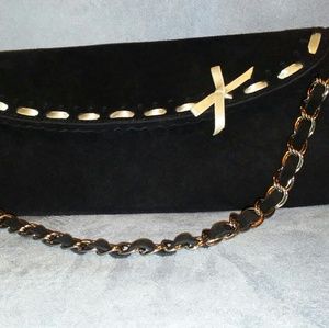 BANANA REPUBLIC Black Suede Clutch Chain LInk